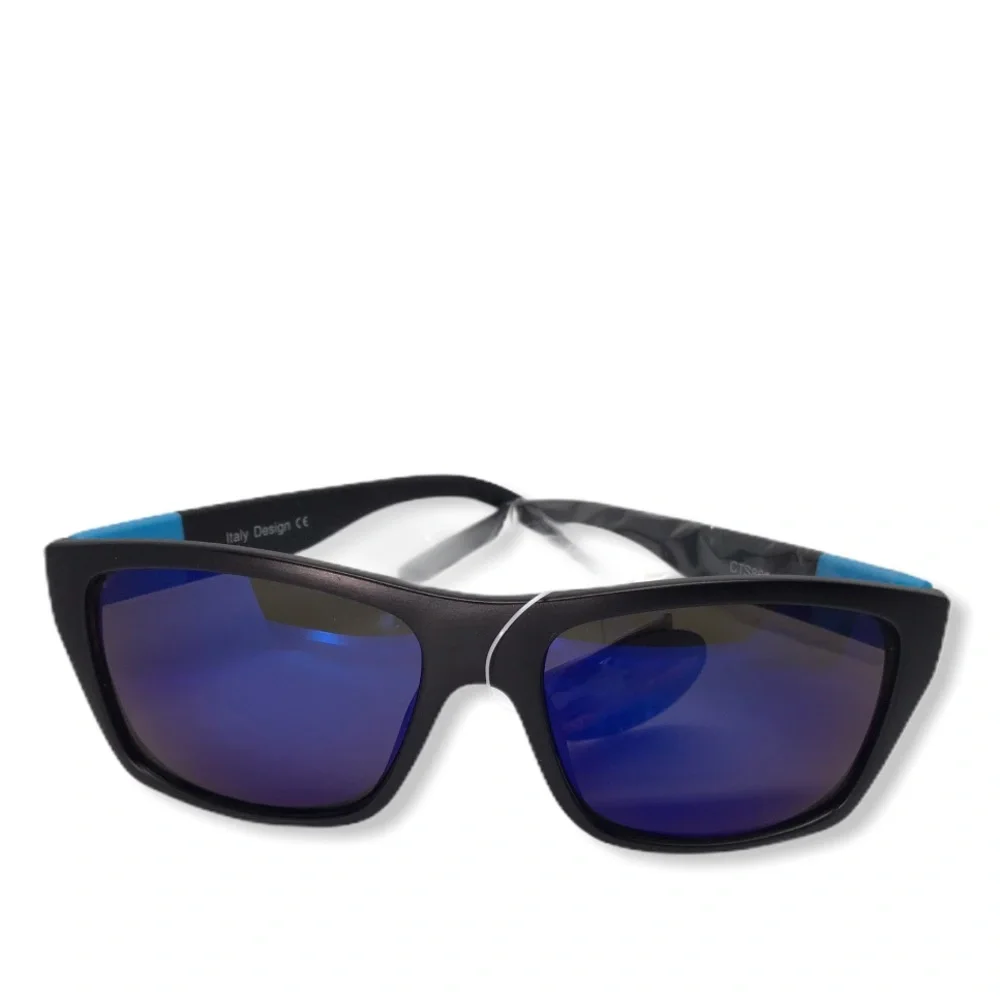 Black and Blue Mirrored Sunglasses Retro Deadstock Unisex Minimalist Style